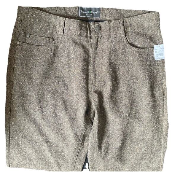 Paisley & Gray Slim Fit Dress Pants Men's W32xL32 Caramel Herringbone Wool Blend - Picture 6 of 7